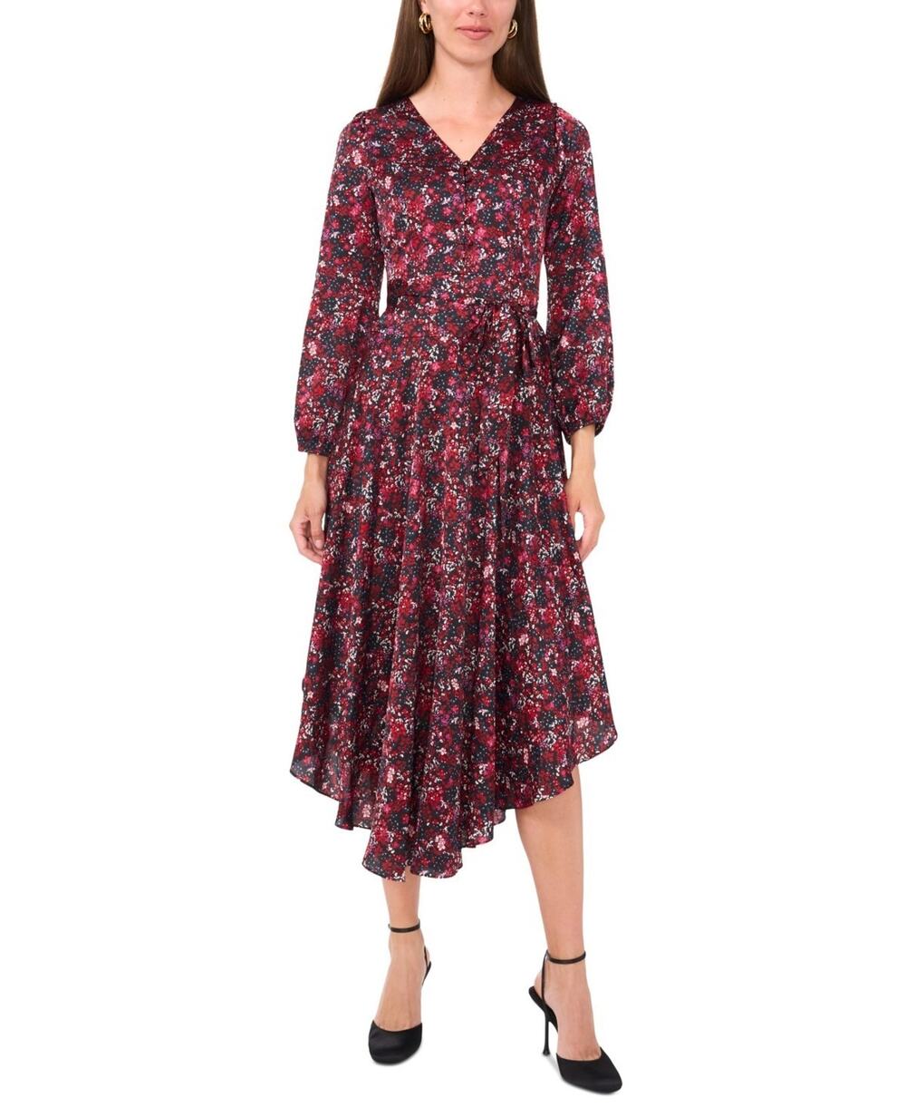 Vince Camuto Women's Printed V-Neck Asymmetrical-Hem Maxi Dress Size L 3700